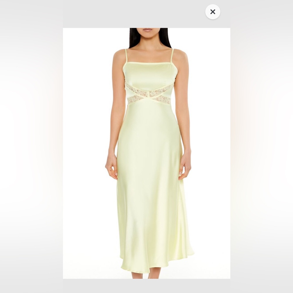 NWT Forever 21 Women's Yellow Satin Tie-Back Midi Slip Dress size medium